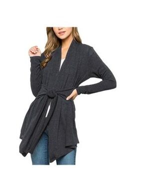 Sam & Max Gray Open Front Tie Waist Robe Size Large